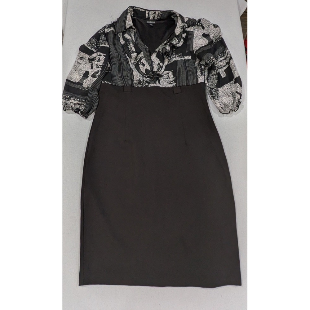 Voir Voir Sheath Dress Womens 12 Black White Excellent Abstract Ruffle Career